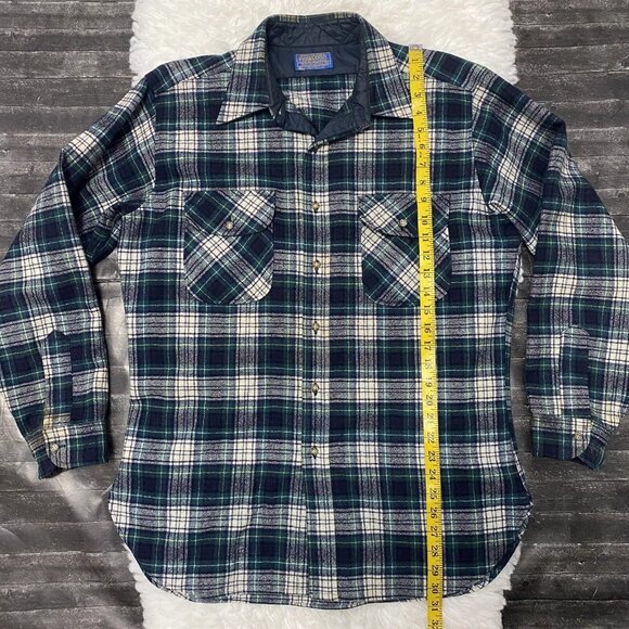 VINTAGE PENDLETON MENS CAMPBELL TARTAN GREEN BLUE FLANNEL WOOL SHIRT OUTDOORS - Picture 7 of 7